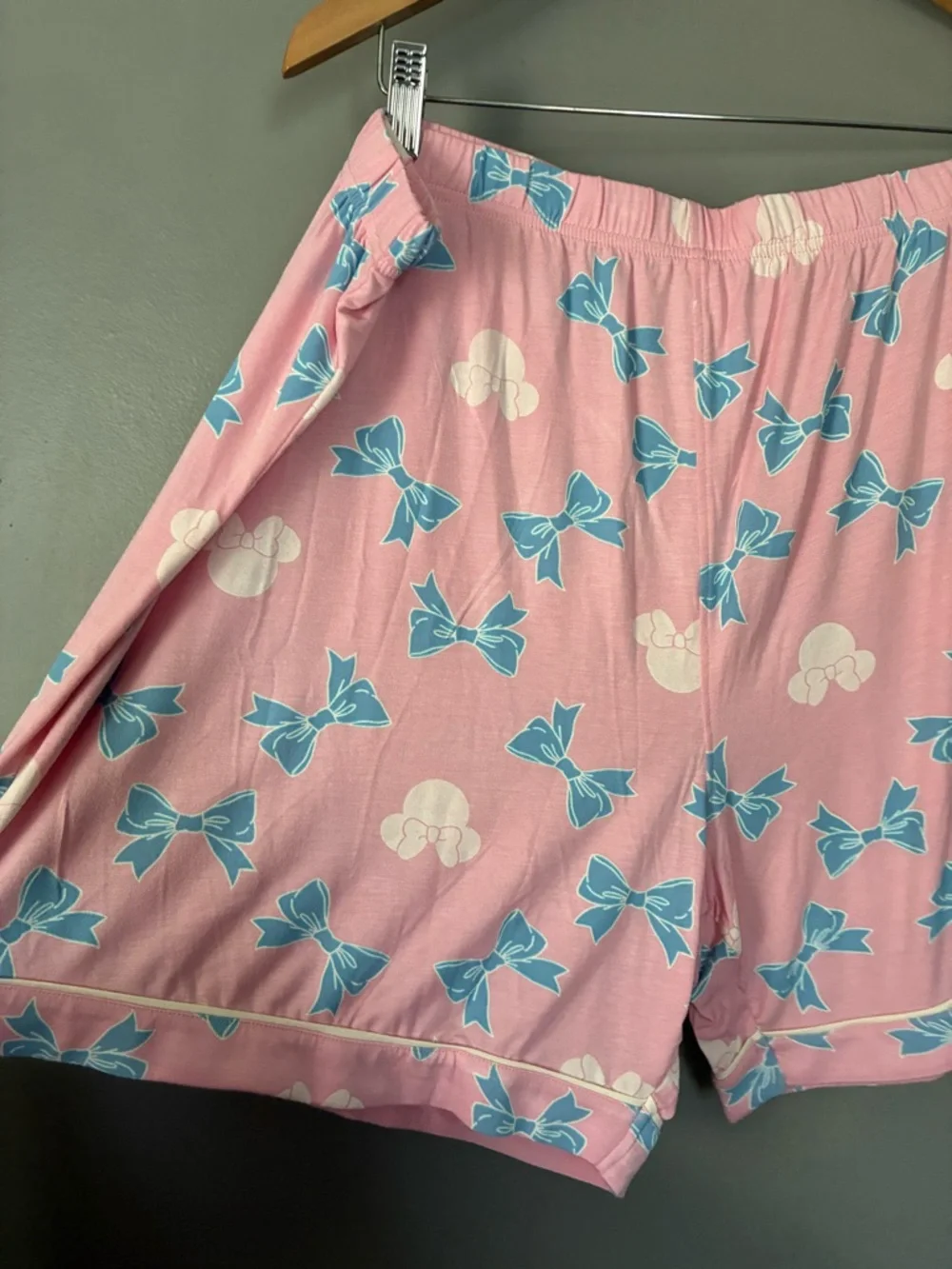 NWT Disney Parks Minnie Mouse Bow Pajama Set Pastel Pink Coquette Loungewear 2X
